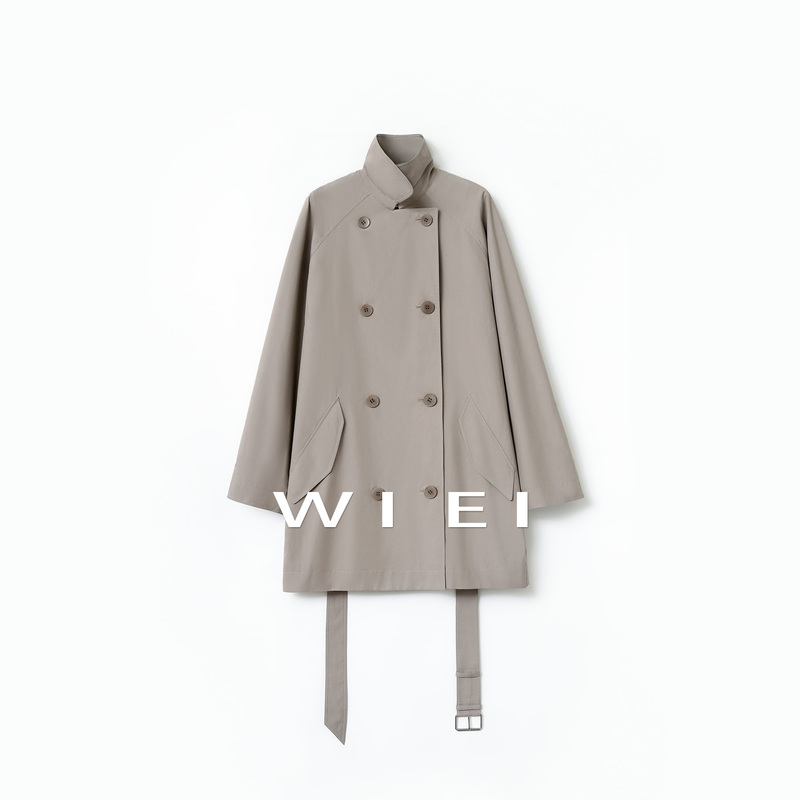 《Wi Ei》Salmon* Minimalist and Stylish Lapel Double-Breasted Mid-Length Trench Coat W26106045