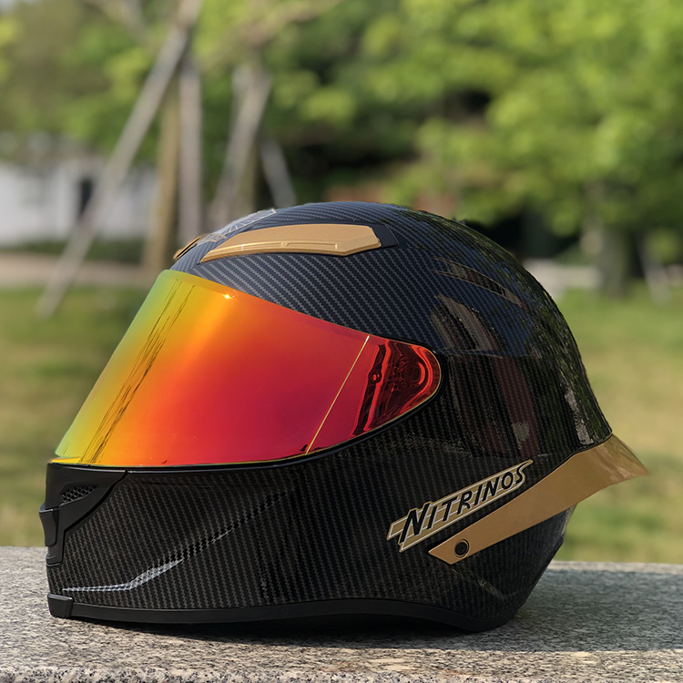 NITRINOS motorcycle racing helmet running helmet personality cool men and women summer seasons carbon fiber pattern big tail helmet