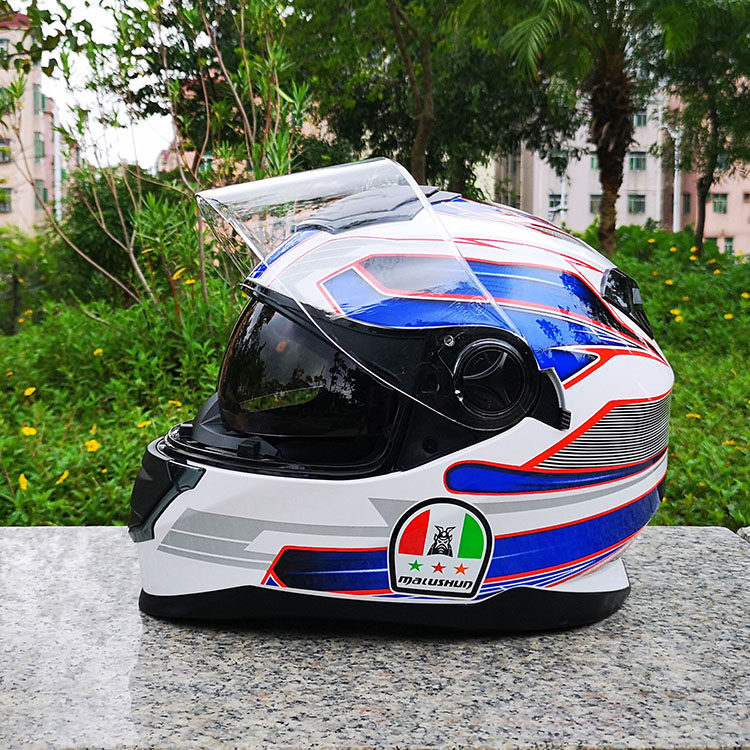 Motorcycle helmet cool personality racing men and women summer seasons full helmet pure black and white double lens sunglasses helmet