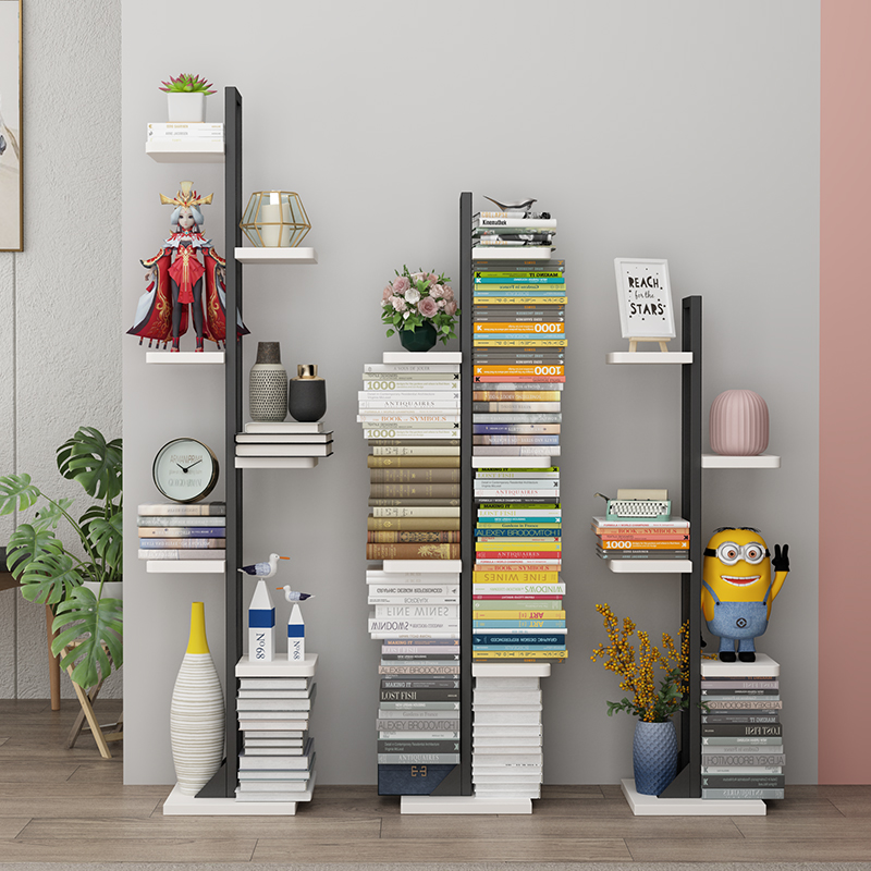 Xin Guan Home Household Simple Bookshelf Floor-Style Living Room Shelf Dormitory Multifunctional Leaning Wall Invisible Bookshelf Sub