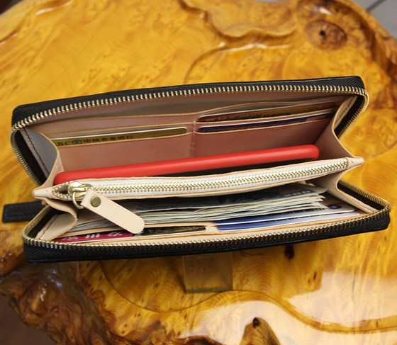 匠心 英国je马缰革拉链长款钱包男女 马具皮手拿包手工定制长钱夹