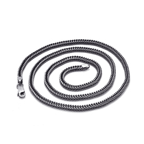 S925 sterling silver retro square fox tail necklace Thai silver personality trendy men and women snake bone chain wild pendant sweater chain