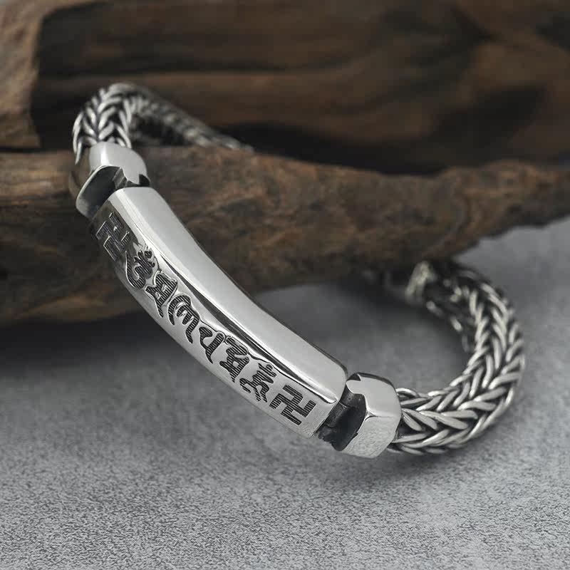 Original small crowddesign s925 pure silver Six words true words retro Thai silver pure handwoven hand-made male coarse lettering lettering