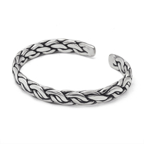 S925 pure silver love interwoven woven bracelet handmade lovers hemp flower personality Thai silver retro bracelet for boyfriend gift