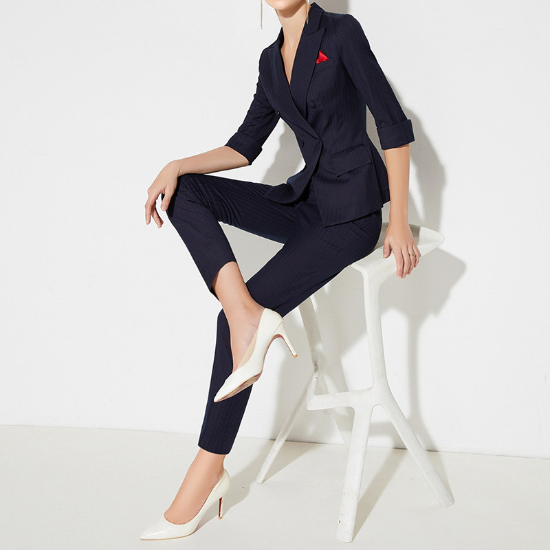 Tibetan Cyan Suits to Work Striped Suit Suit Home Consultant Work Suit Women's Able Temperament Sales Tooling