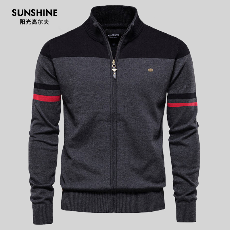 Golf Clothing Men's Long-Sleeved Jacket Autumn and Winter Warm Knitted Cardigan Sports Windbreaker Golf Jacket Zipper Sweater