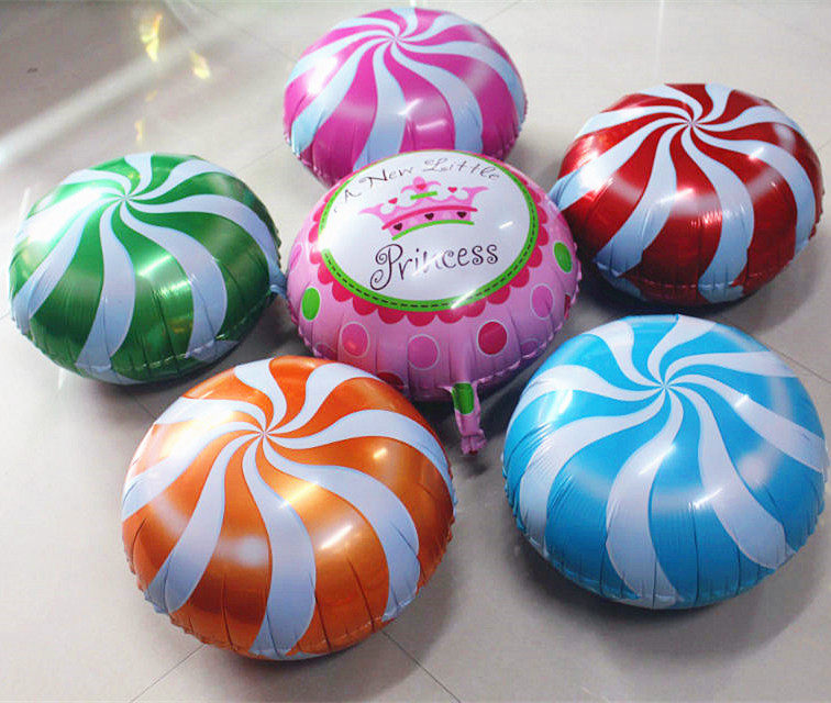 18 Inch Round Stick Candy Aluminum Film Ball Children Birthday Party Decorate Mall Bar Active Arrangement Windmill Balloons
