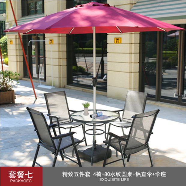 Bàn ghế ngoài trời kết hợp nội thất sân vườn Bàn ghế giải trí sân vườn với ô dù Teslin gấp ghế bộ bàn ghế gỗ ngoài trời
