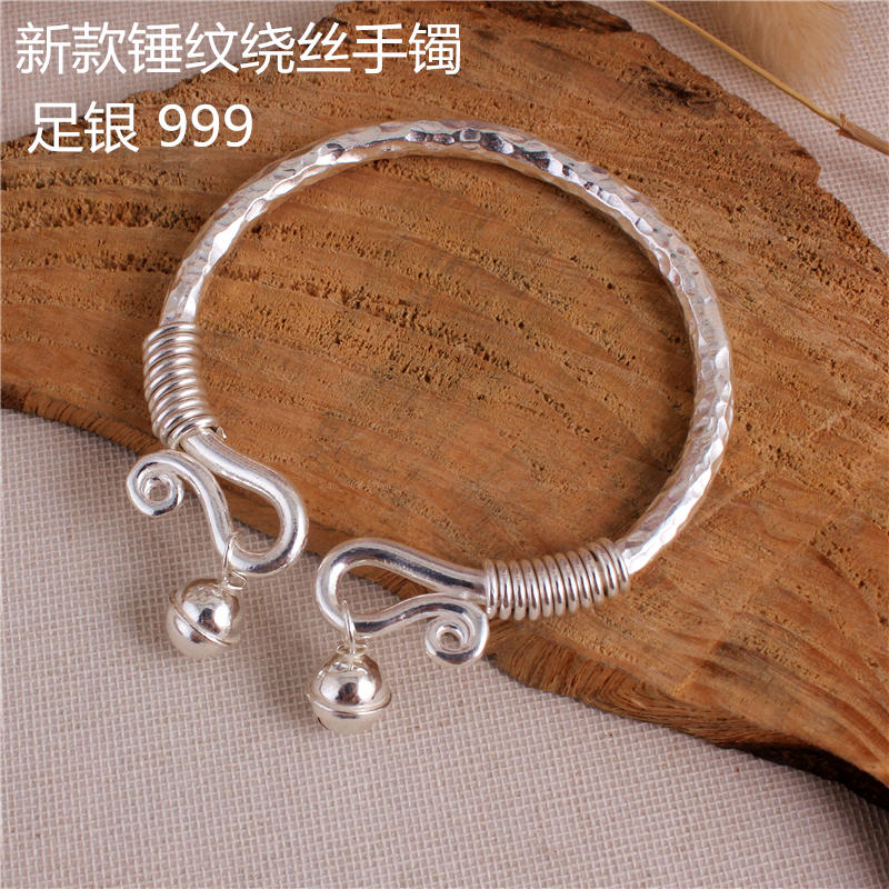 純粋なハンドメイド999スターリングシルバーアンクレット女性チェーン大人ベルオープンスターリングシルバーアンクレット子供用ソリッドシルバーブレスレット