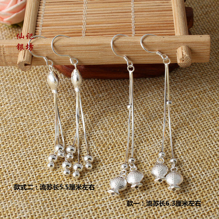  990 sterling silver pisces earrings Fish earrings tassel earrings Long version women do not sensitive does not fade
