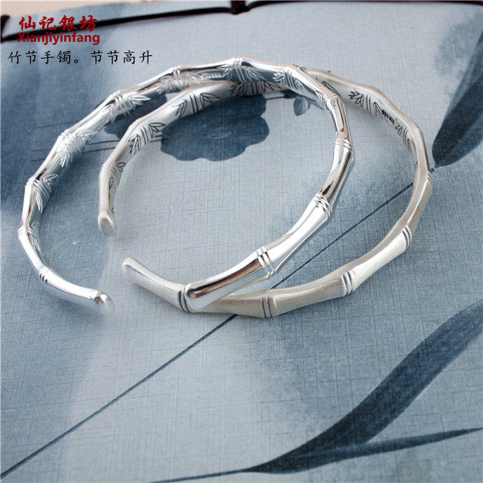 Xiankee Silver Workshop S999 Pure Silver Bracelet Woman Colored Silk Bamboo Festival Silver Bracelet Young custom silver Jewelry Small Crowdsection