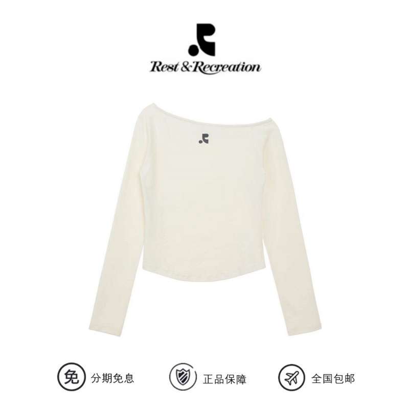 Ji Jingyi's Same Style Korean Restandrecreation Off-Shoulder Long-Sleeve T-Shirt for Women, Rr Slim-Fit Short Top, Trendy