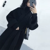 Зимнее черное двусторонное кашемировое элегантное длинное шерстяное пальто, куртка, в корейском стиле, коллекция 2021, свободный крой, длина макси