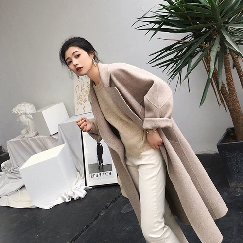 Зимнее розовое шерстяное пальто, длинная шерстяная куртка, 2023 года, свободный крой, средней длины