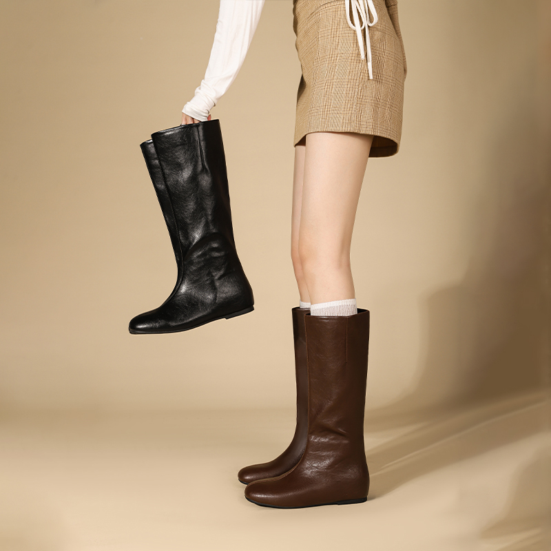 Ma Dashu Petite Height-Increasing Long Boots for Women, Autumn and Winter Fleece-Lined Slim Boots, Korean Minimalist Style Straight-Leg Riding Boots Ma Dashu Petite Height-Increasing Long Boots for Women, Autumn and Winter Fleece-Lined Slim Boots, Korean Minimalist Style Straight-Leg Riding Boots