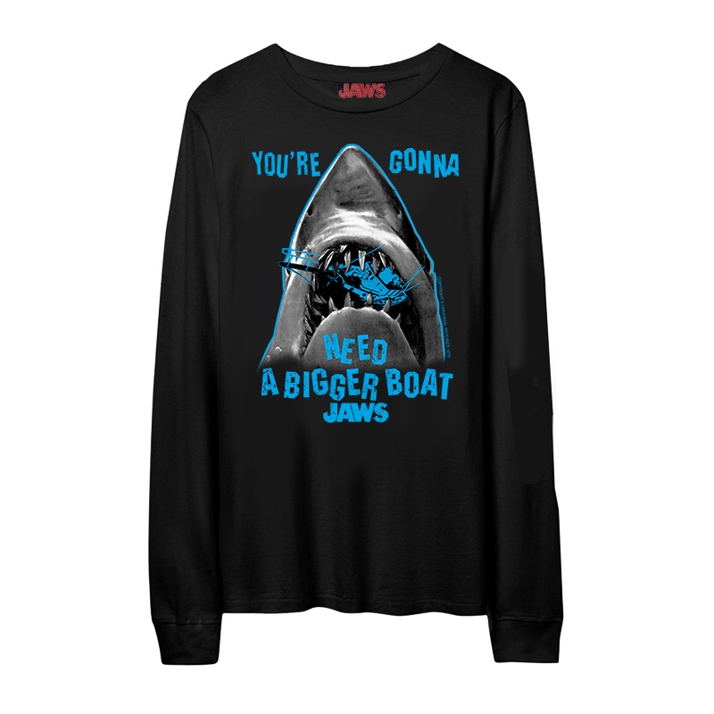 1975 American Movie Joint Guys Great White Shark Vintage Movie European and American Long-Sleeved Loose Retro T-Shirt