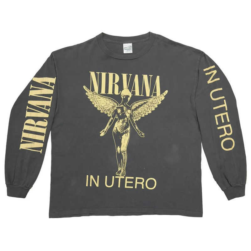 2024 Autumn/Winter Nirvana Band Rock Angel Cobain Retro Direct Print Pure Cotton Long Sleeve T-Shirt