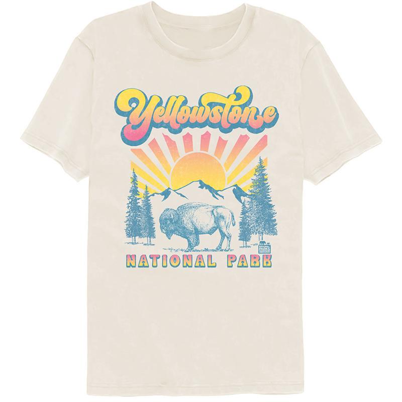 Yellowstone National Park, Usa, Protects Animals and Plants, American Casual Retro Style, Men's and Women's Direct-Print Short-Sleeve T-Shirt Yellowstone National Park, Usa, Protects Animals and Plants, American Casual Retro Style, Men's and Women's Direct-Print Short-Sleeve T-Shirt