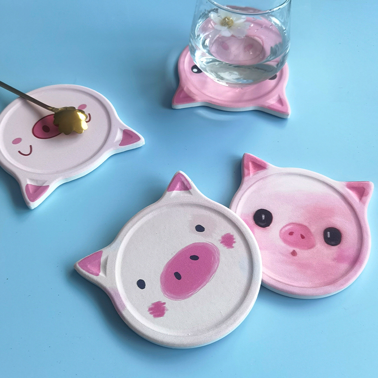 Fart Pig Cup Mat Suit Ceramic Water Suction Anti-Burn Mat High Temperature Resistant Mat Bar Insulation Mat Home Cork Mat