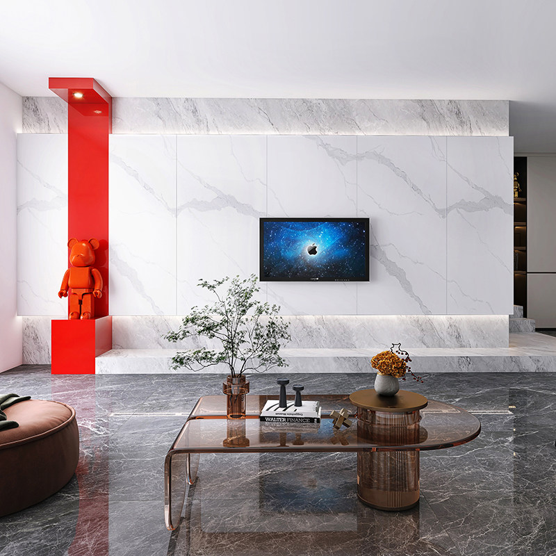 Living-room TV background wall rock plate hyphenate tile minimalist marble Custom stone Large plate Decorative Light Extravagant Wall Brick