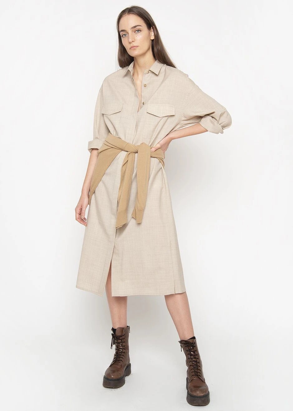 30% off Doraemon Frankie Woven Beige Midi Shirt Dress