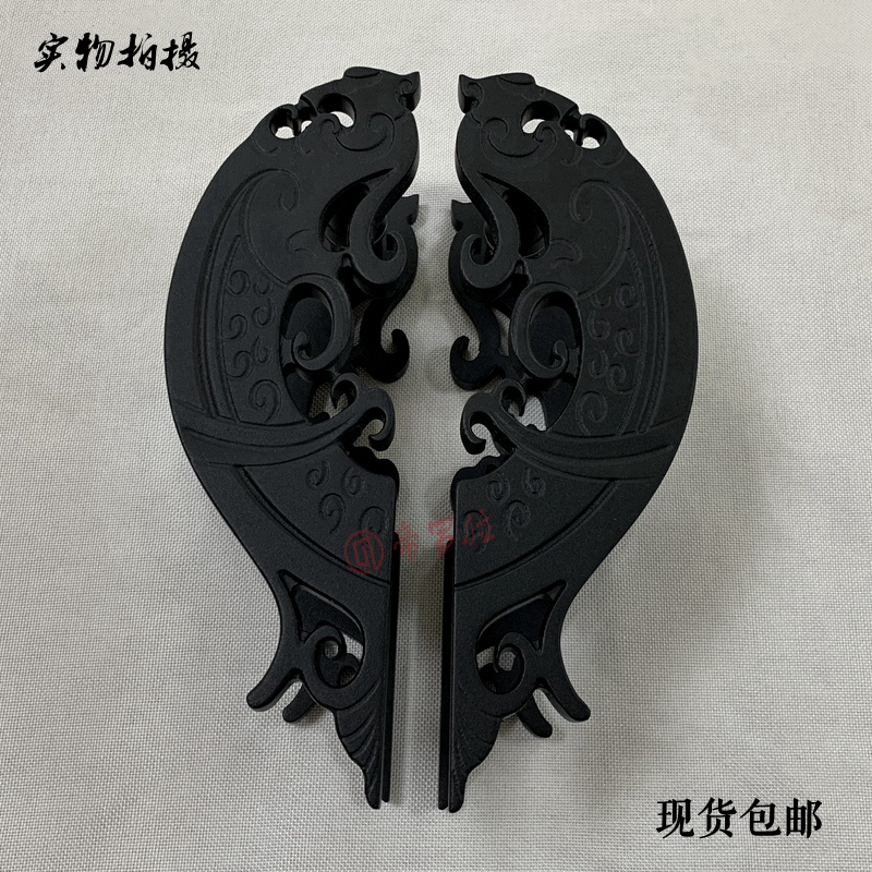 Half-circle door handle fish-shaped carving Chinese antique copper round glass door handle hotel wooden door handle spot