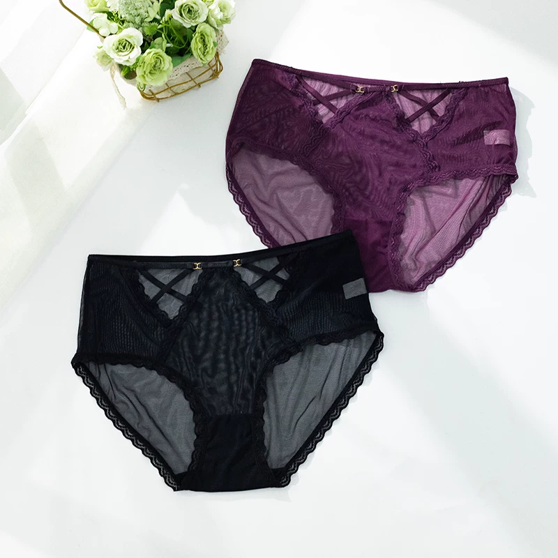 Lace sexy thin breathable comfortable pants, plus size, mid rise