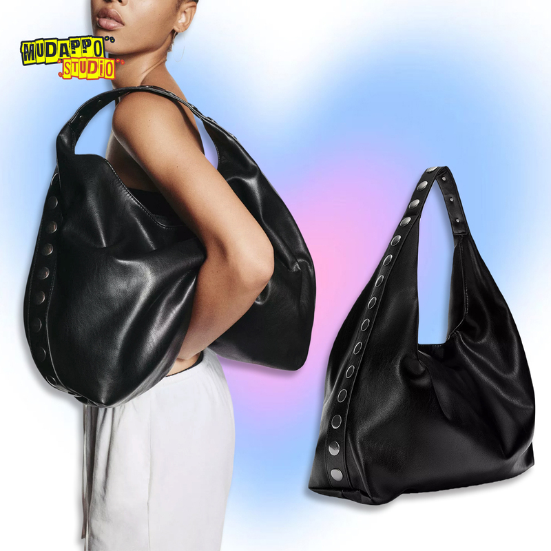 Be the First to Buy at a Bargain Price: Spanish Vintage European and American Style Large-Capacity Studded Shoulder Bag, Underarm Tote Bag