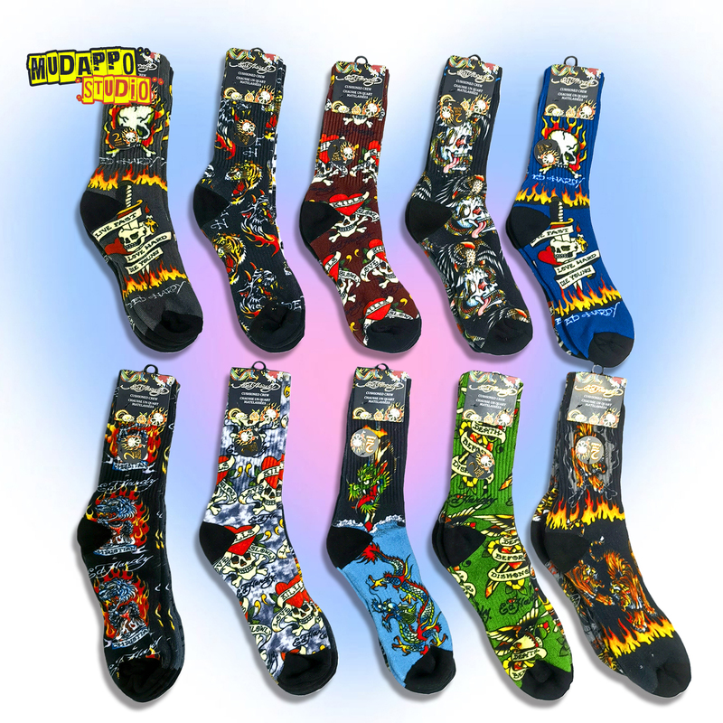 Small Quantity, American Single-Piece Old-School Tiger Skull Print Knit Socks, Rock Punk Retro Mid-Calf Socks, Crew Socks