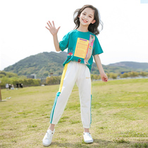 Girls  suit 2021 new summer clothes 12-year-old childrens Western style net red leisure sports summer girl middle school childrens summer