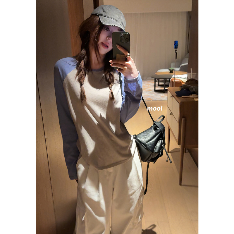 See You Soon Cheers California Daily Women's Korean Style Color Block Raglan Sleeve Round Neck Long Sleeve T-Shirt for Layering or Wearing Alone See You Soon Cheers California Daily Women's Korean Style Color Block Raglan Sleeve Round Neck Long Sleeve T-Shirt for Layering or Wearing Alone