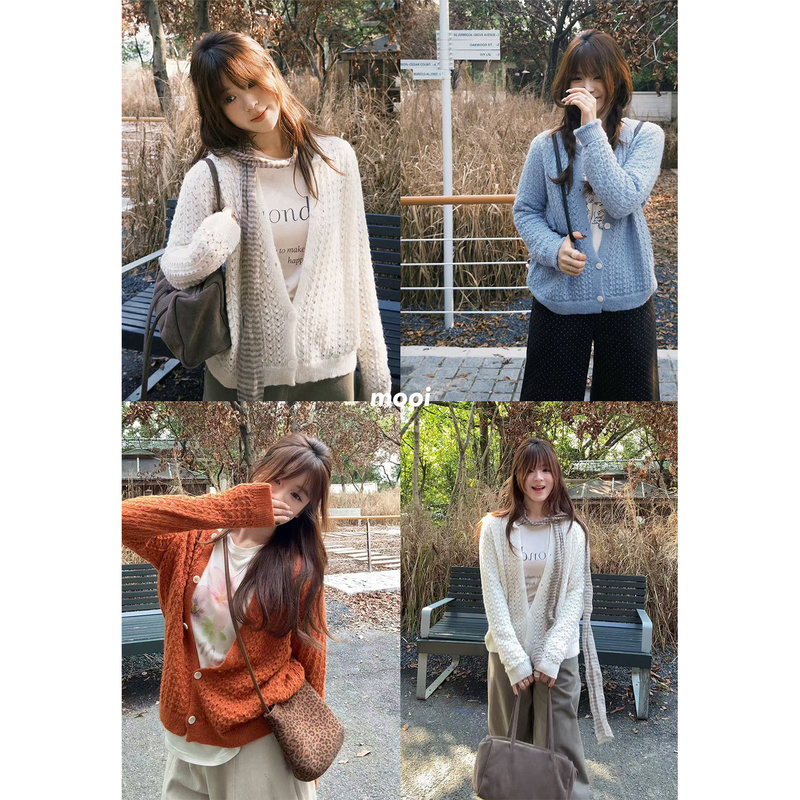See You Again Cheers Sunshine Orange Tree Long-Sleeved Knitted Sweater Cardigan Autumn Dopamine Lazy Style Loose Jacket