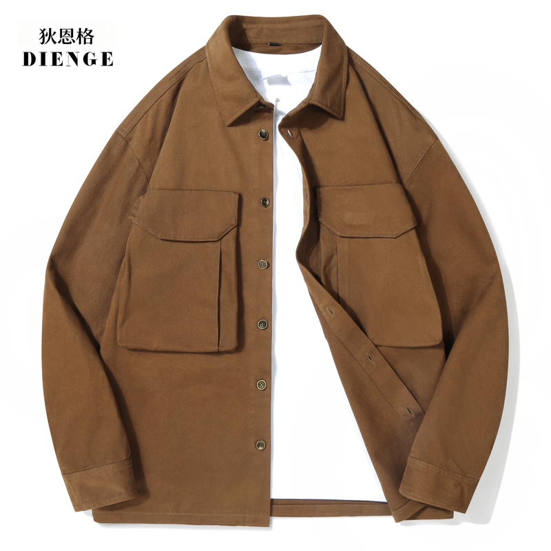 Jacket Coat for Men, Spring and Autumn, Youth American Style Casual Loose Versatile Retro Turn-Down Collar Work Shirt Top for Men