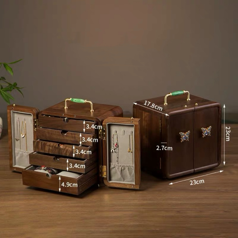 Black Walnut Solid Wood Enamel Butterfly Bracelet Storage Box Jewelry Display Box Retro New Chinese Style 23*18*23cm Black Walnut Solid Wood Enamel Butterfly Bracelet Storage Box Jewelry Display Box Retro New Chinese Style 23*18*23cm
