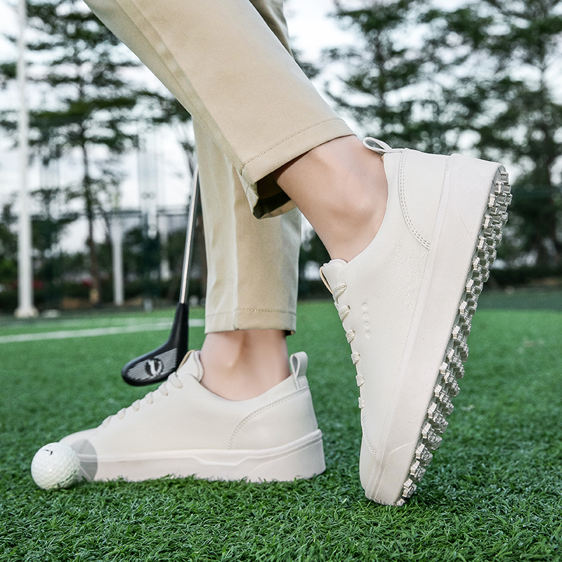 Golf Shoes for Men and Women, Thick-Soled White Shoes, Sports Sneakers, Waterproof and Non-Slip, Golf Fixed Spike Training Shoes with Rotating Buckle Golf Shoes for Men and Women, Thick-Soled White Shoes, Sports Sneakers, Waterproof and Non-Slip, Golf Fixed Spike Training Shoes with Rotating Buckle