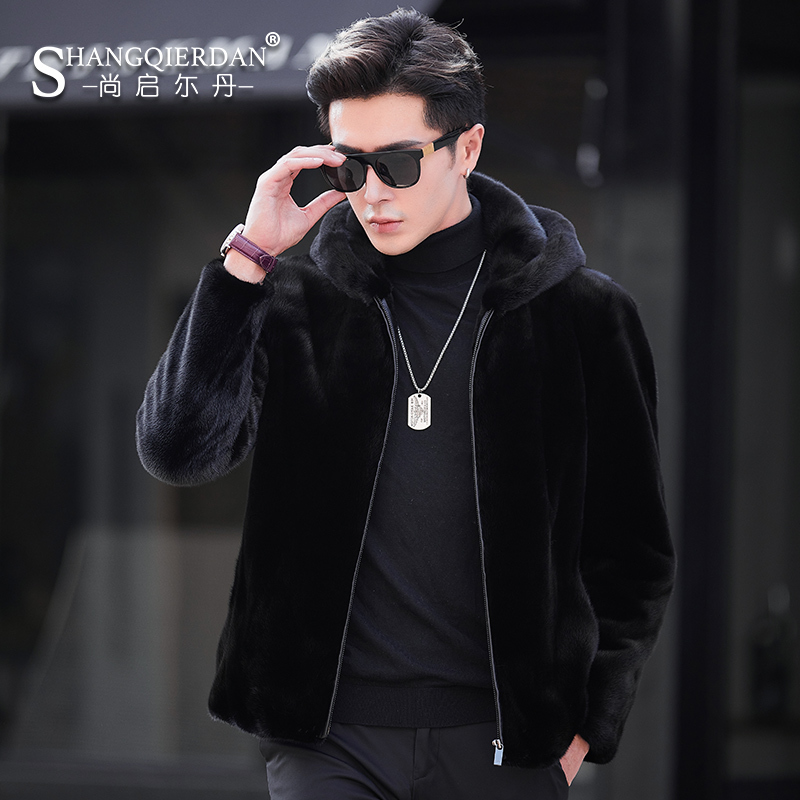 Imported Baojiamei Ultra-Short Mink Fur Coat Men's Hooded Whole Mink American Mink Velvet Mink Fur Coat