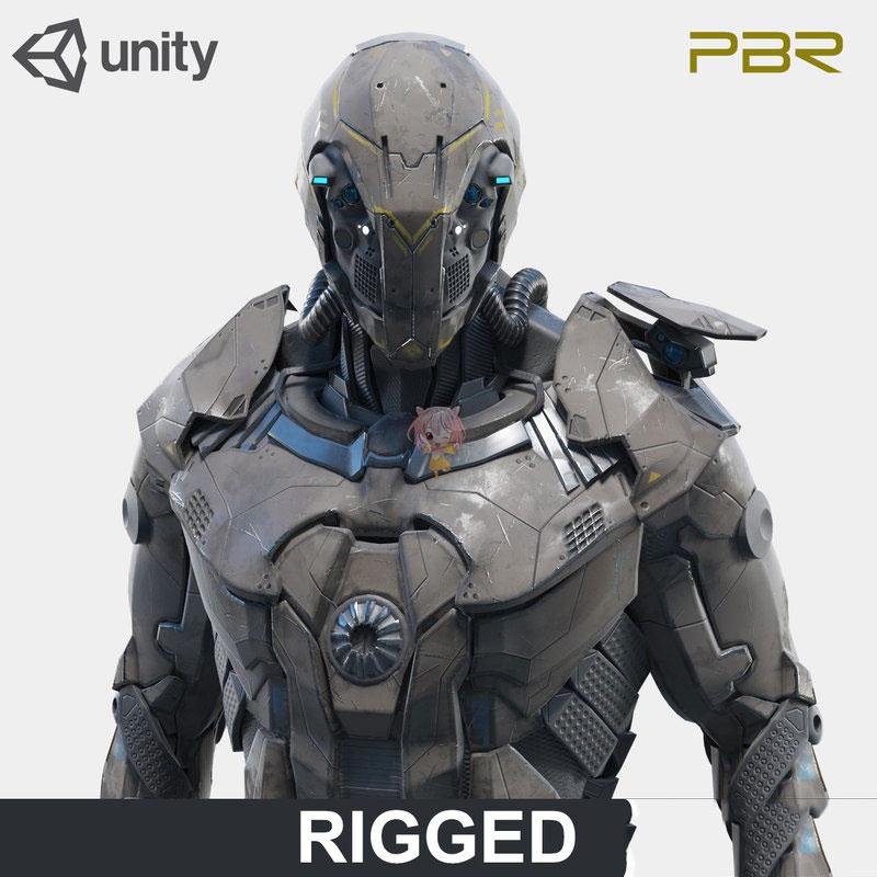 C4D科幻机械PBR机器人战甲FBX战士兵武器动画绑定骨骼3D模型-cg男孩