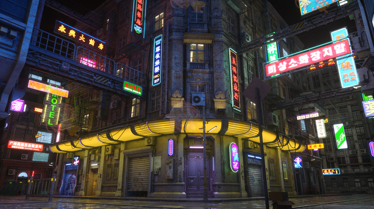 图片[3]-C4D霓虹灯赛博朋克夜景商业街城市场景模型设计素材OC源文件建模-cg男孩
