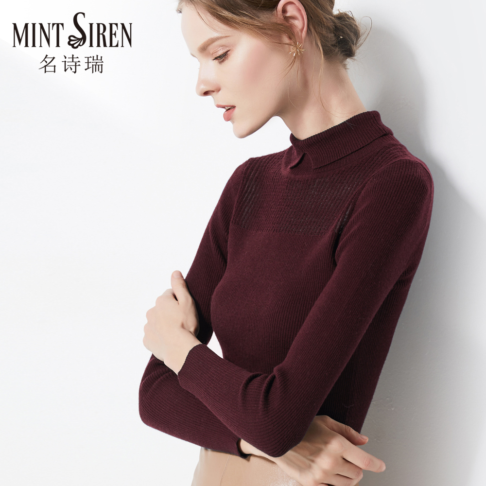 chiều cao ve áo đáy mùa đông áo len dài sleevetight Merino len đan Mint Siren Trims phụ nữ áo len