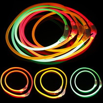 led silicon woven dog collar USB charging flash luminous dog collar round tube pet ring luminous dog collar