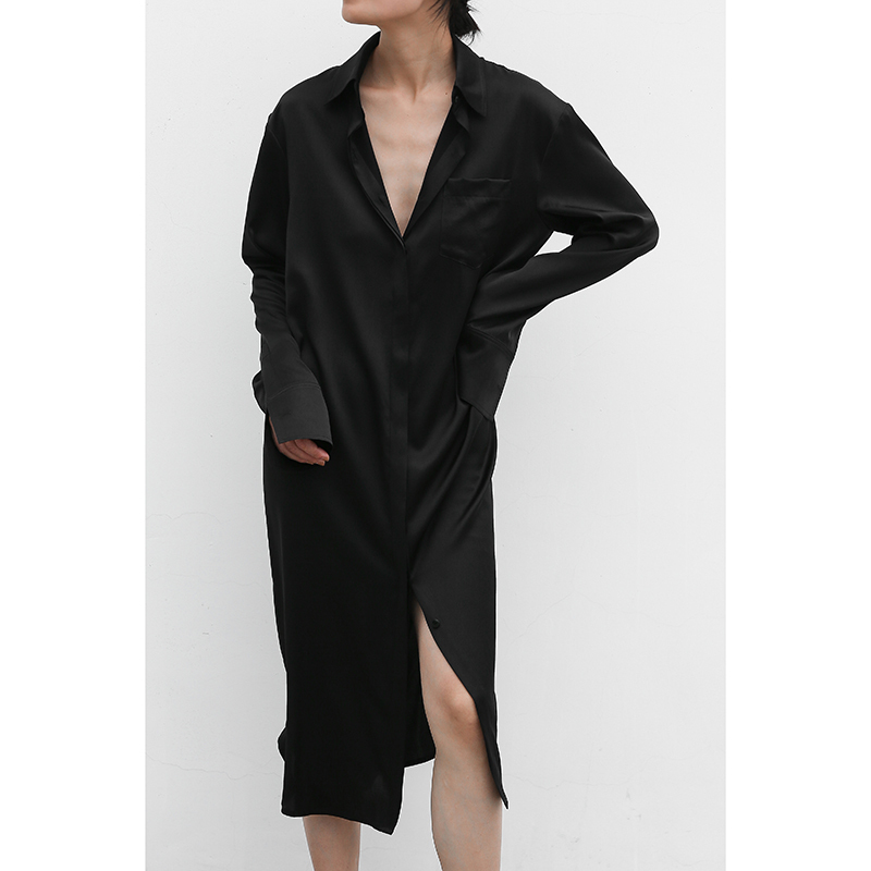 Juzinine Original Design Silk Long Shirt Mulberry Silk Minimalist Loose Slimming Shirt Dress for Women Juzinine Original Design Silk Long Shirt Mulberry Silk Minimalist Loose Slimming Shirt Dress for Women
