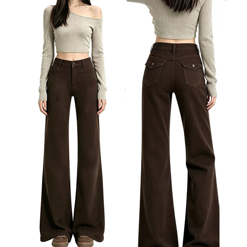 Melard Brown Coffee Color Four-Way Stretch Non-Tight Flared Jeans for Women, Autumn 2026, High-Waisted, Straight-Leg Pants Melard Brown Coffee Color Four-Way Stretch Non-Tight Flared Jeans for Women, Autumn 2026, High-Waisted, Straight-Leg Pants