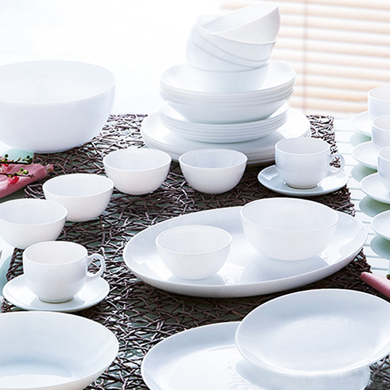 Clearance Sale: Lemeiya Divali White Jade Tempered High-Temperature Resistant Glass Bowls and Plates 10-Piece Set, Household Tableware Gift Set