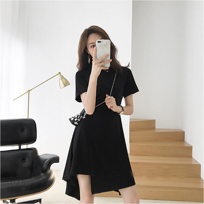 Little Black Dress 2021 New High Waist Display Slim Fit Style Foreign Dress Irregular Out Short Sleeve Skirt Child Summer