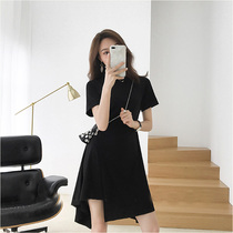 Little black dress 2021 new high waist display slim style temperament even dress irregular out short sleeve dress child summer
