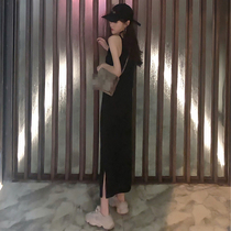 2021 Temperament Womens Dress Harness Small Subblack Dress Black Sleeveless Long Dress Chic Summer Pure Color Dresses