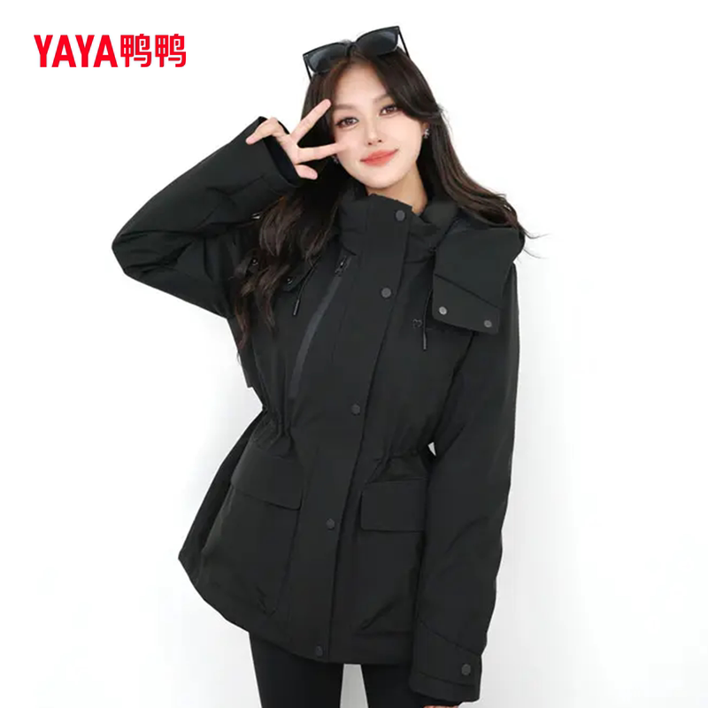 Ducky Fashion Parka down Jacket for Women, Mid-Length, 2025 Autumn/Winter, Thickened, Outdoor Commuting, Windproof, Waist-Cinching Coat