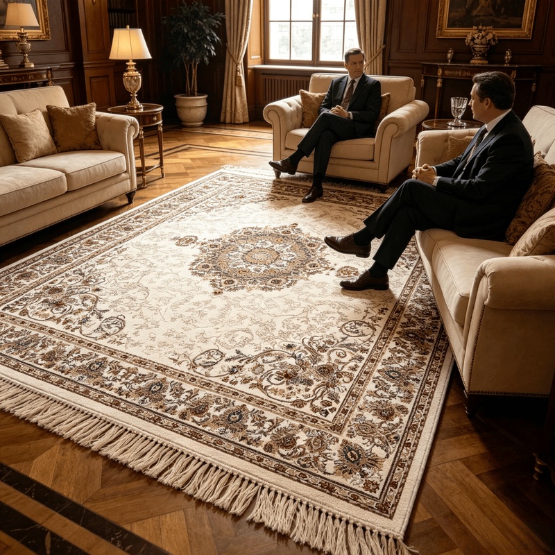 High-End Persian Carpet with Tassel Edges, Thick and Luxurious, Suitable for Large Areas in Villas, Living Rooms, Conference Rooms, Reception Rooms, and Bedrooms High-End Persian Carpet with Tassel Edges, Thick and Luxurious, Suitable for Large Areas in Villas, Living Rooms, Conference Rooms, Reception Rooms, and Bedrooms