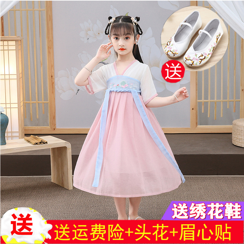 Children's ancient clothes Handmade girl Summer short sleeves Down with Chinese Wind Superfairy Snow spinning pink Skirt Little Girl Thin