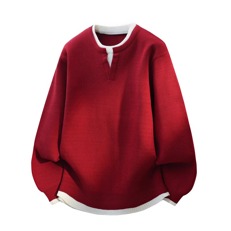 Red Sweater for Men in Their Zodiac Year, Fake Two-Piece 2026 New Model, Year of the Horse Clothing, Inner Layer for Christmas and Spring Festival, Festive Knitwear